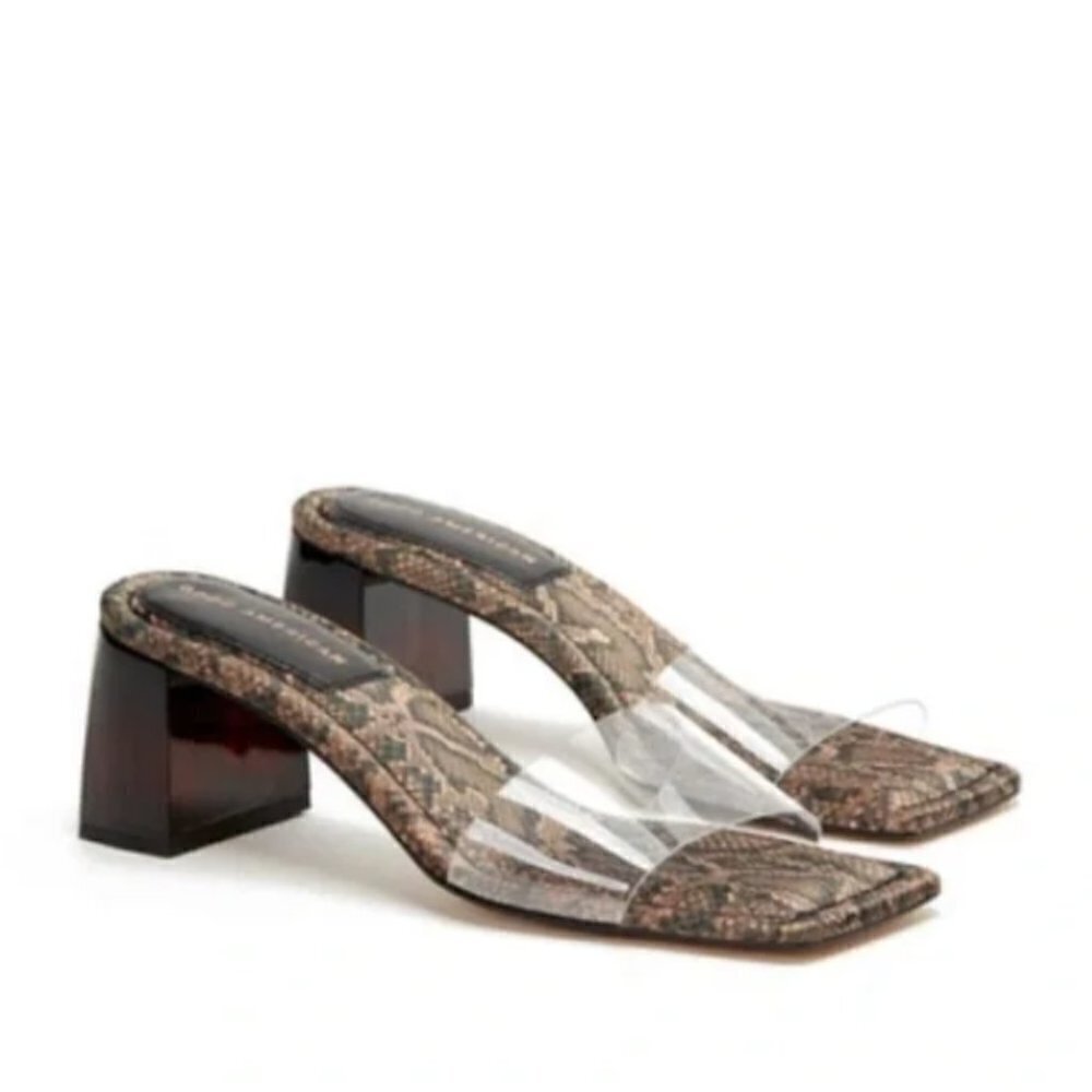 GOOD AMERICAN Block Heel Slide Sandal In Desert Snake NEW NIB 10
